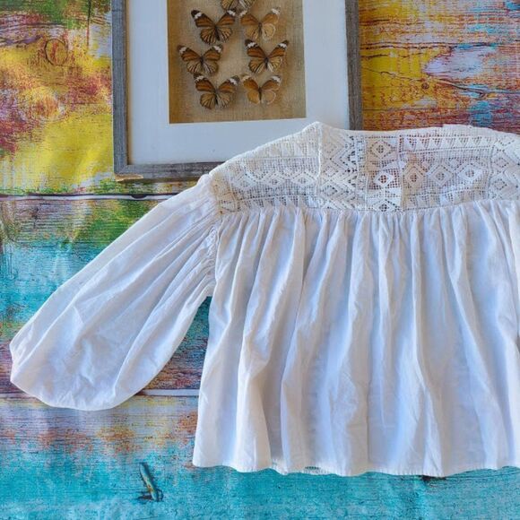 Anthropologie Eri + Ali White Crochet Lace Oversized Peasant Top Small - Picture 9 of 10
